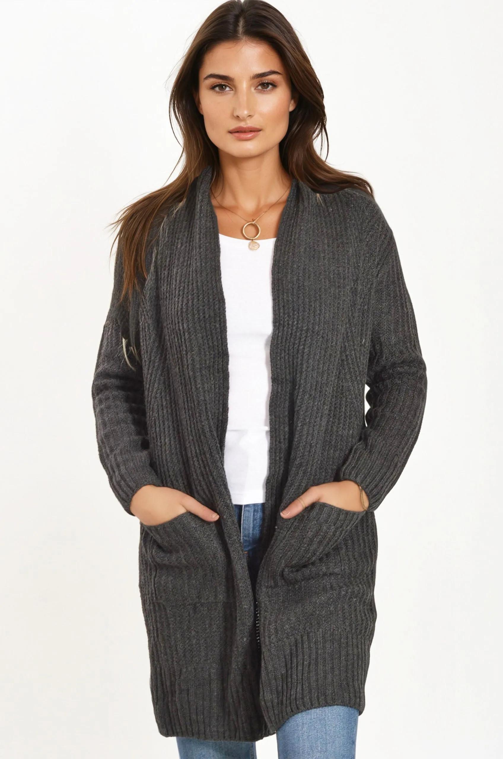 Ribbed Open Front Cardigan