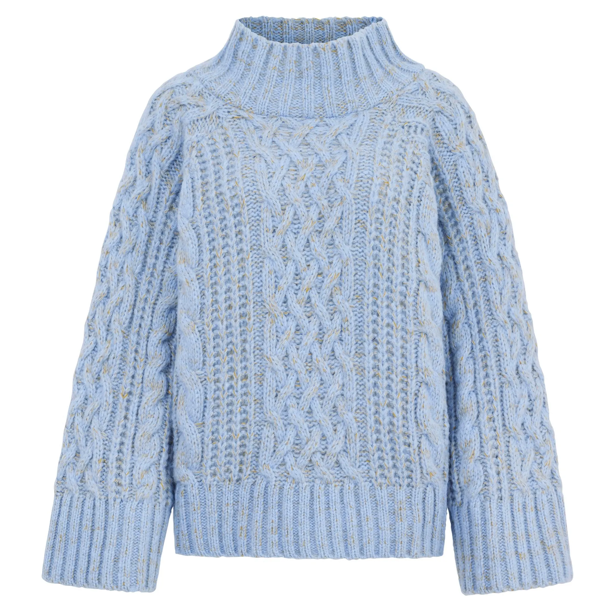 Sarah High Neck Cable Wide Sleeve Jumper - Blue