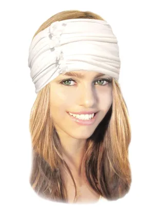 Stretch Chunky Wide Head-band, Hair-band, White Boho Chic Head-wrap White - 172