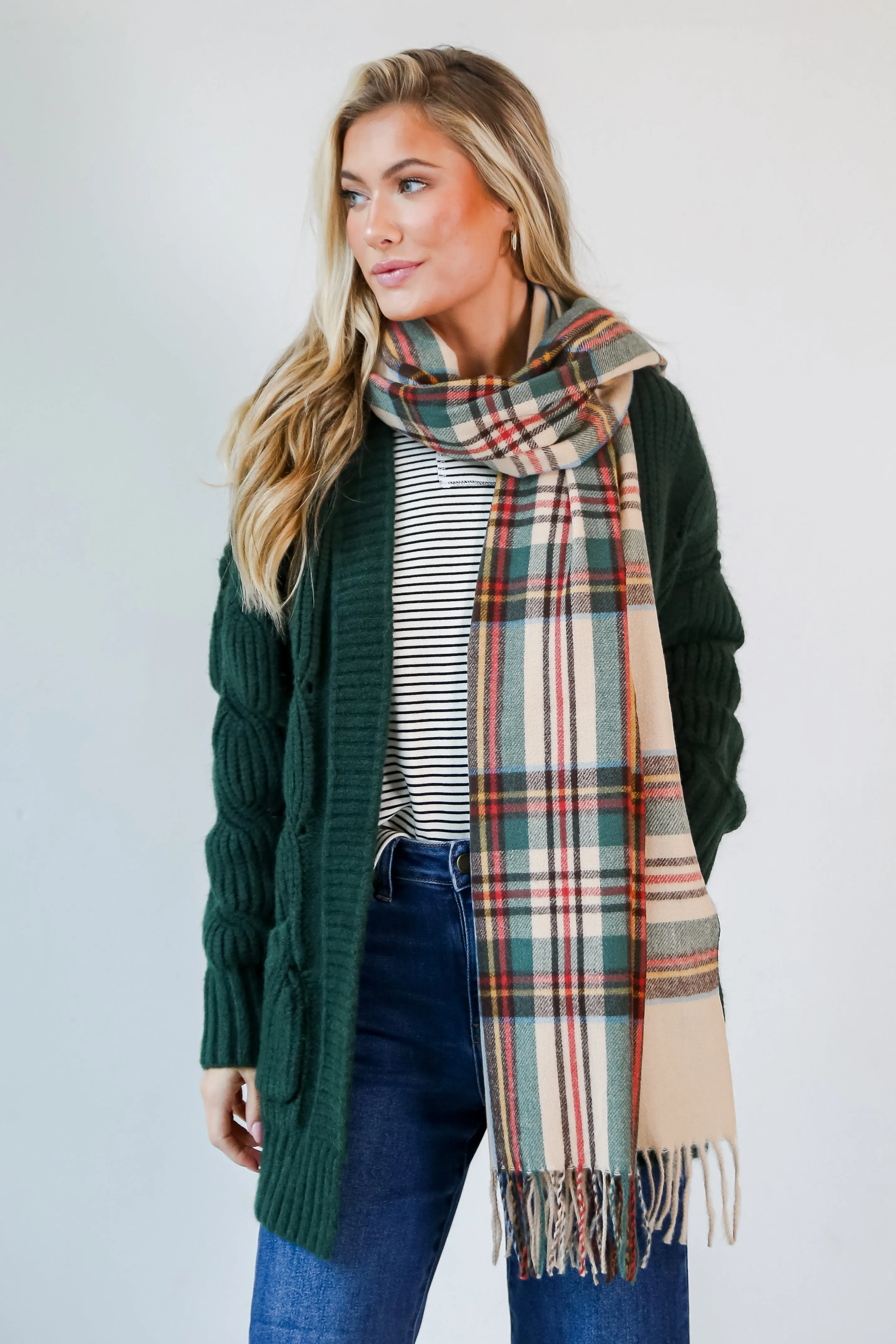 Sweet And Cozy Plaid Fringe Scarf