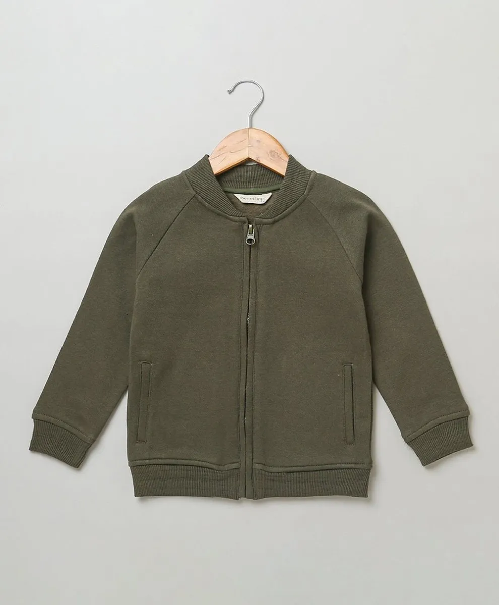 Sweetlime By AS Olive Green Cotton Fleece Jacket.