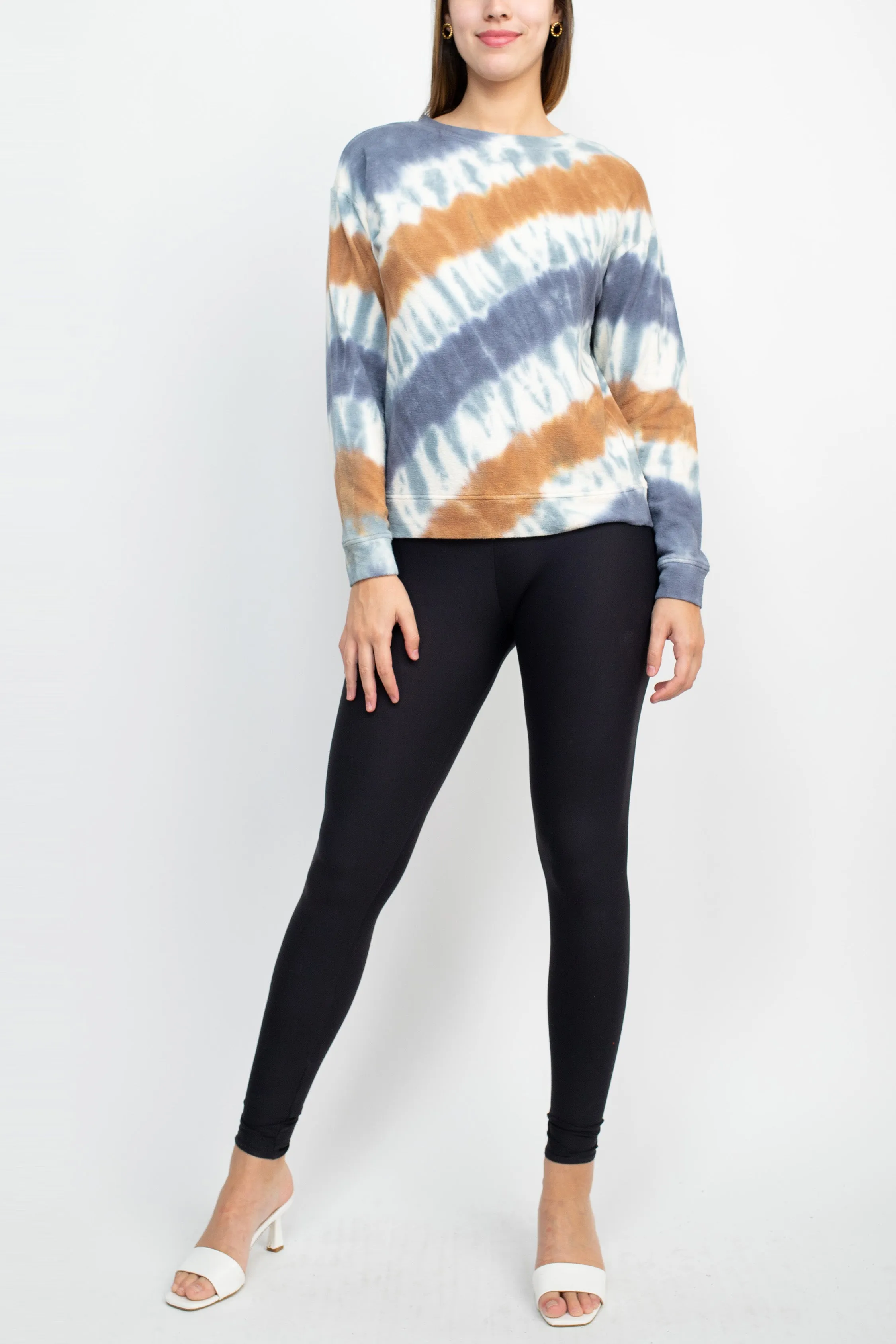 Tint   Shadow Crew Neck Long Sleeve Multi Print Knit Top