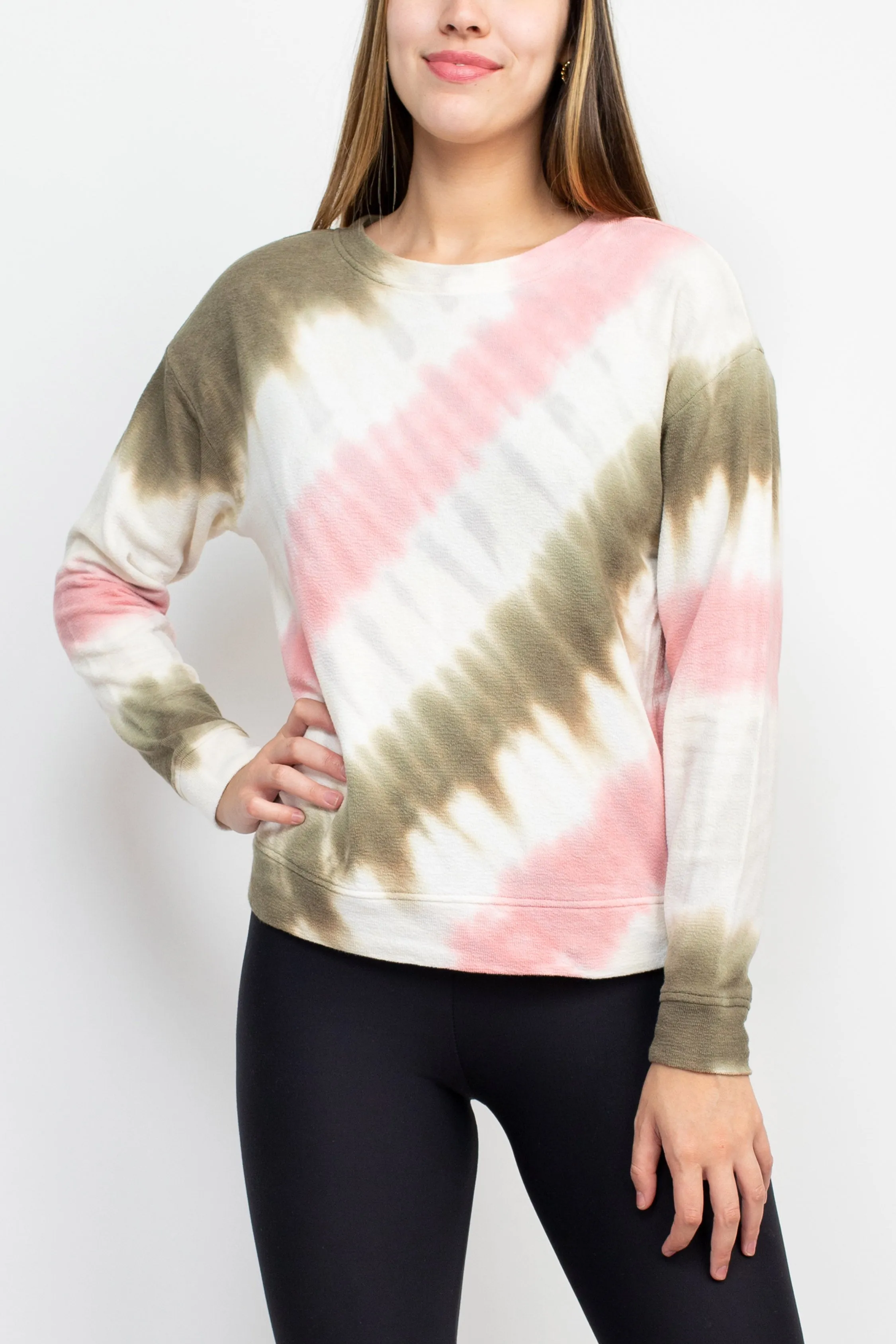 Tint   Shadow Crew Neck Long Sleeve Multi Print Knit Top