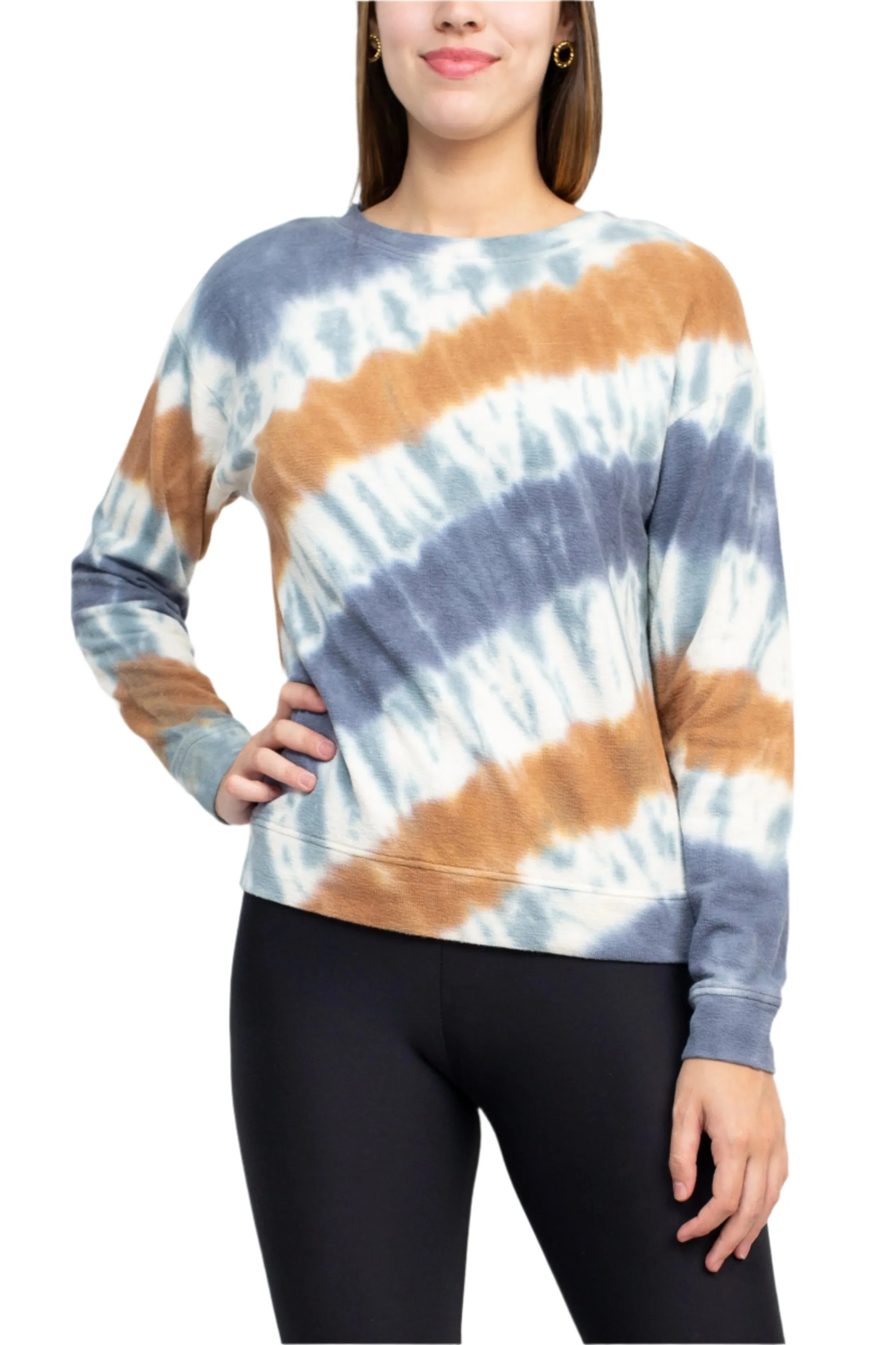 Tint   Shadow Crew Neck Long Sleeve Multi Print Knit Top