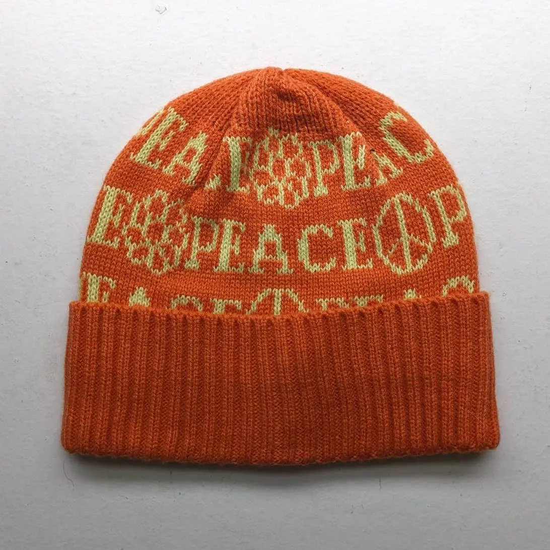 Urban Outfitters Retro Grunge Orange Chunky Knit Beanie 70s inspired Peace Hat