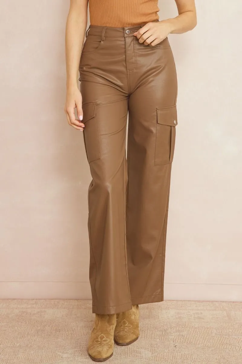 Utility faux leather high-waisted pants