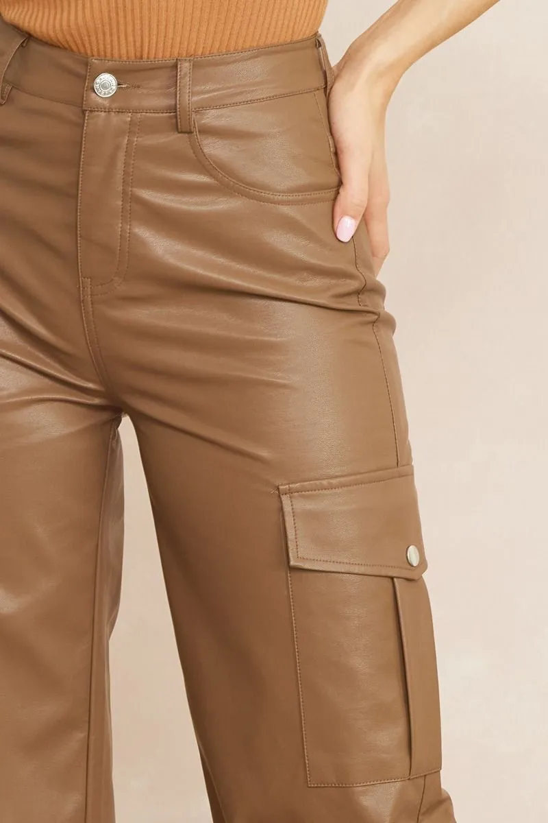 Utility faux leather high-waisted pants