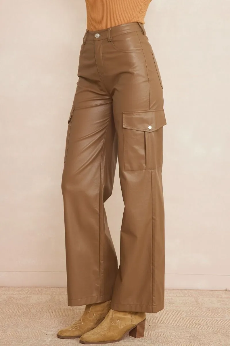 Utility faux leather high-waisted pants