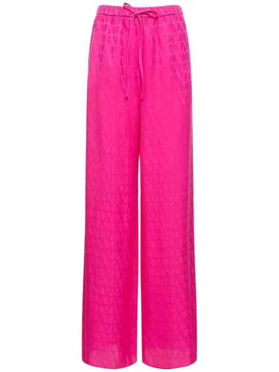 Valentino   Silk satin logo jacquard wide pants 