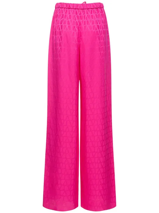 Valentino   Silk satin logo jacquard wide pants 