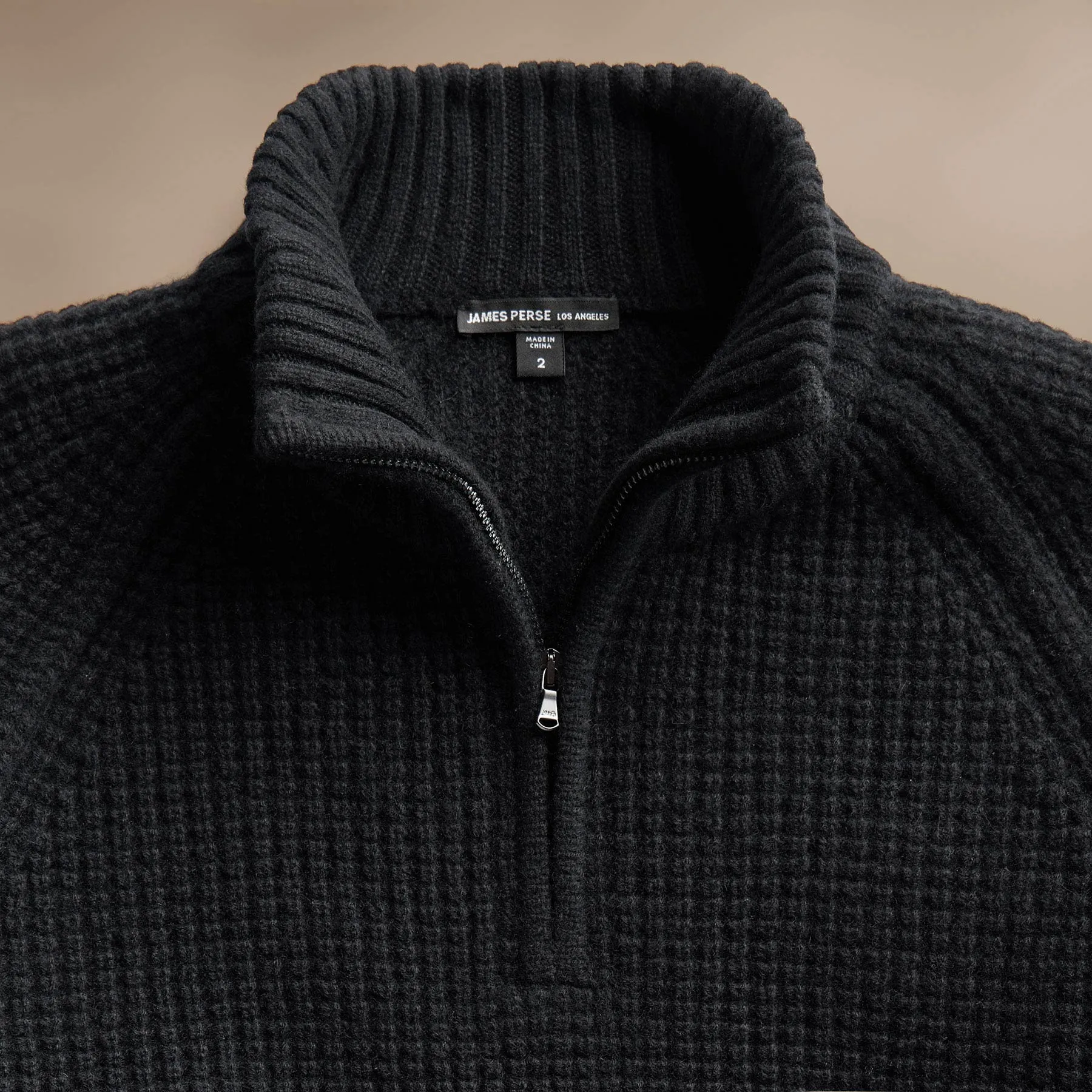 Waffle Knit Half Zip - Black