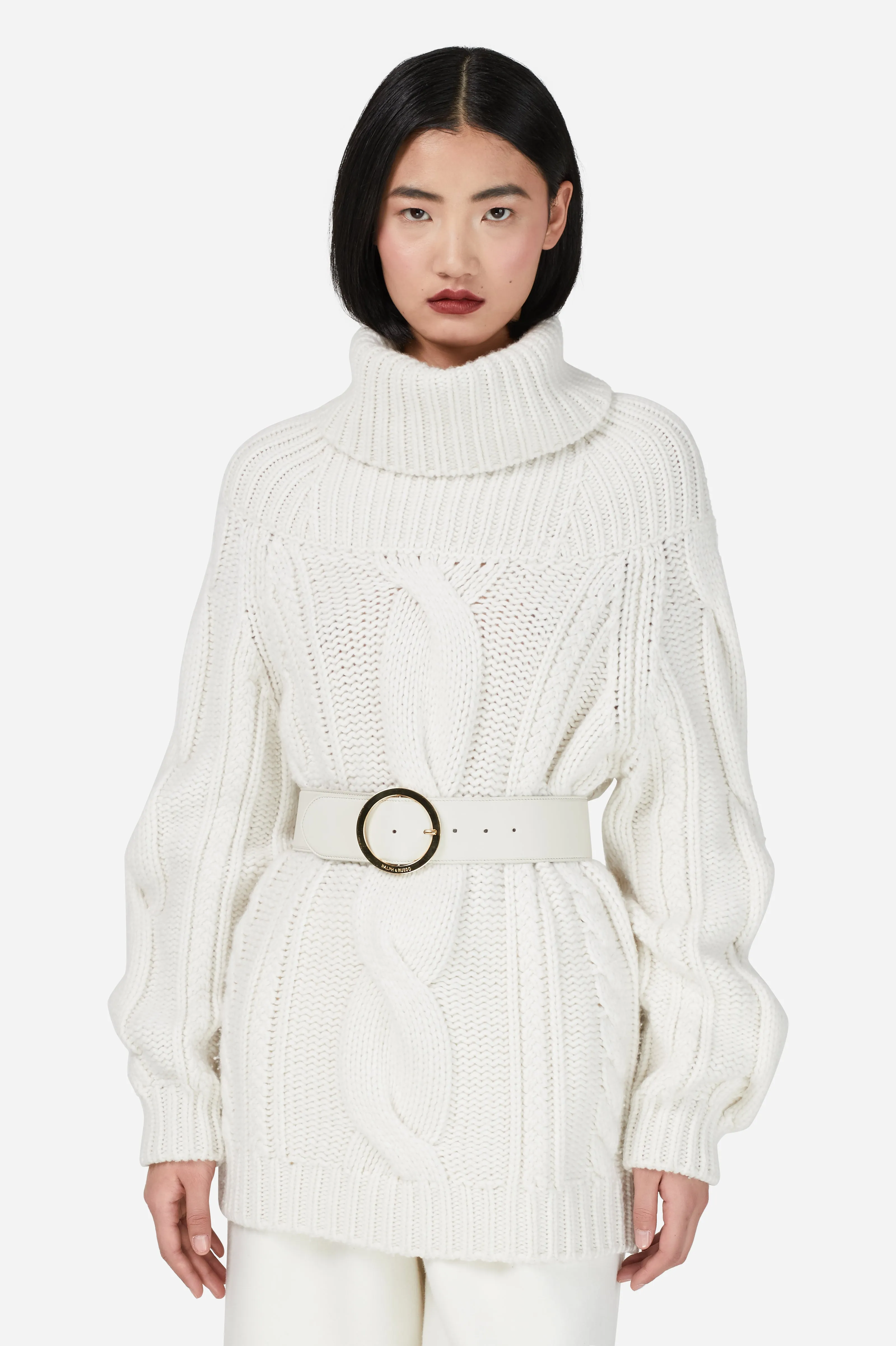 White Chunky Cable Knitted Roll Neck Jumper