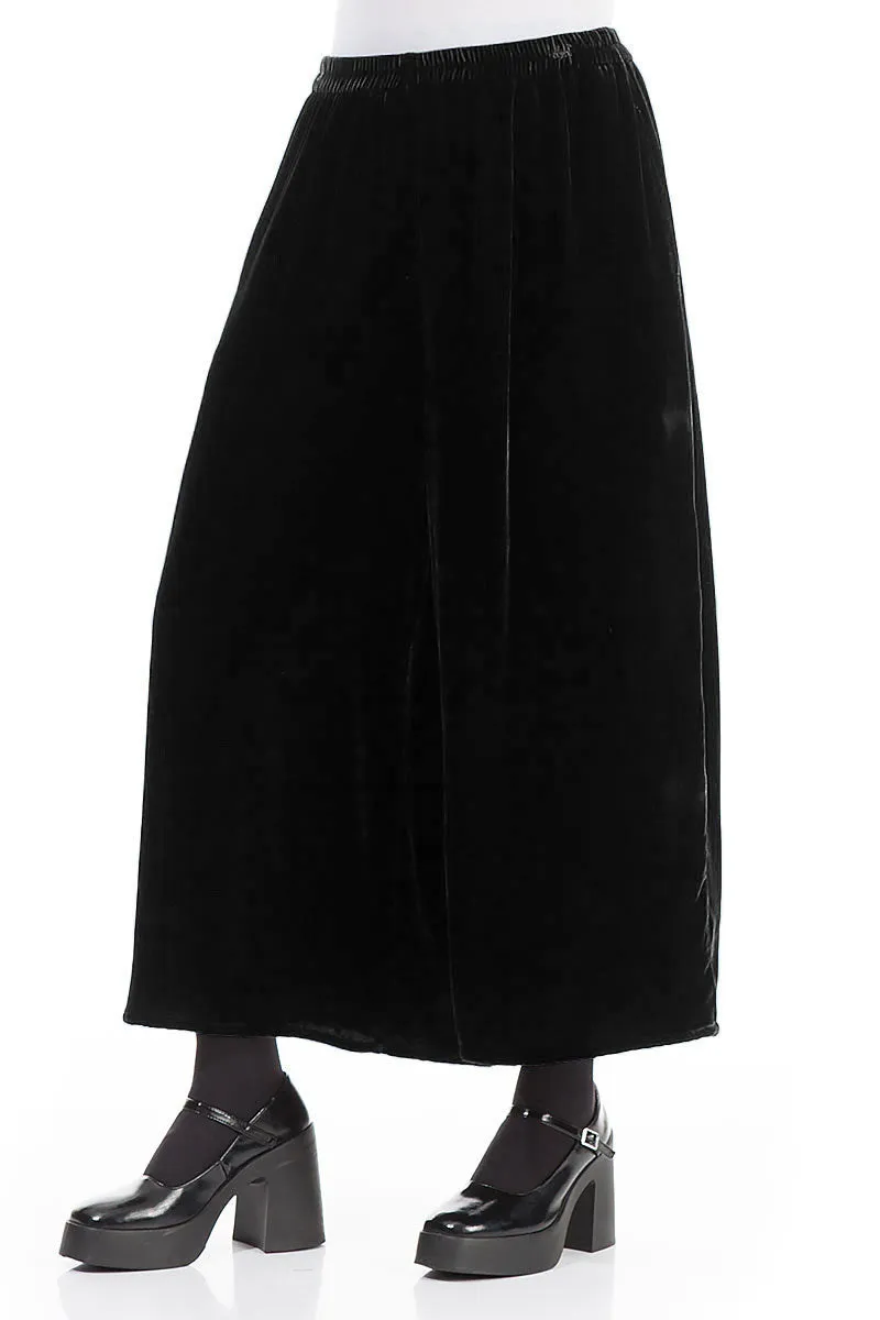 Wide Loose Black Silk Velvet Trousers