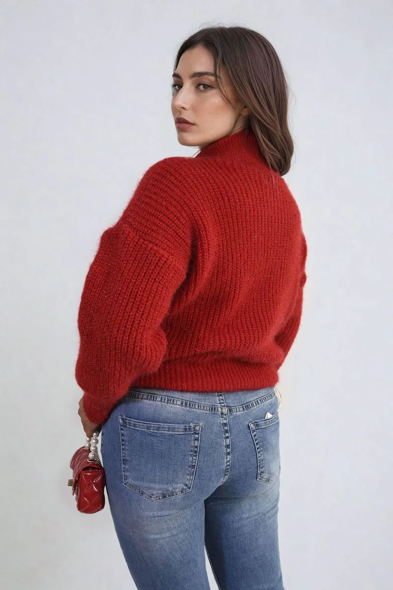 Women's Buttons Long Sleeves Chunky Knit Top