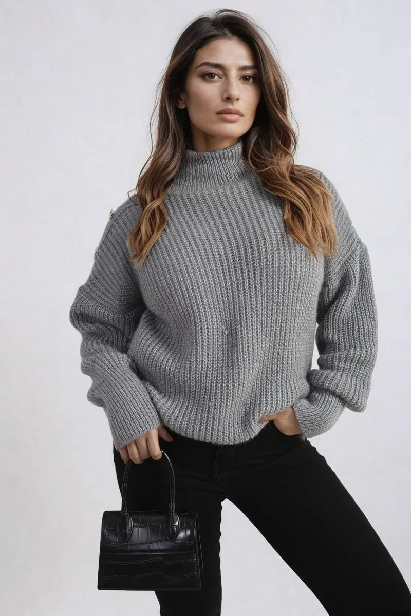 Women's Buttons Long Sleeves Chunky Knit Top