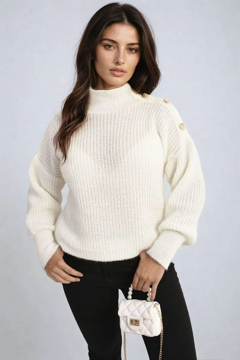 Women's Buttons Long Sleeves Chunky Knit Top