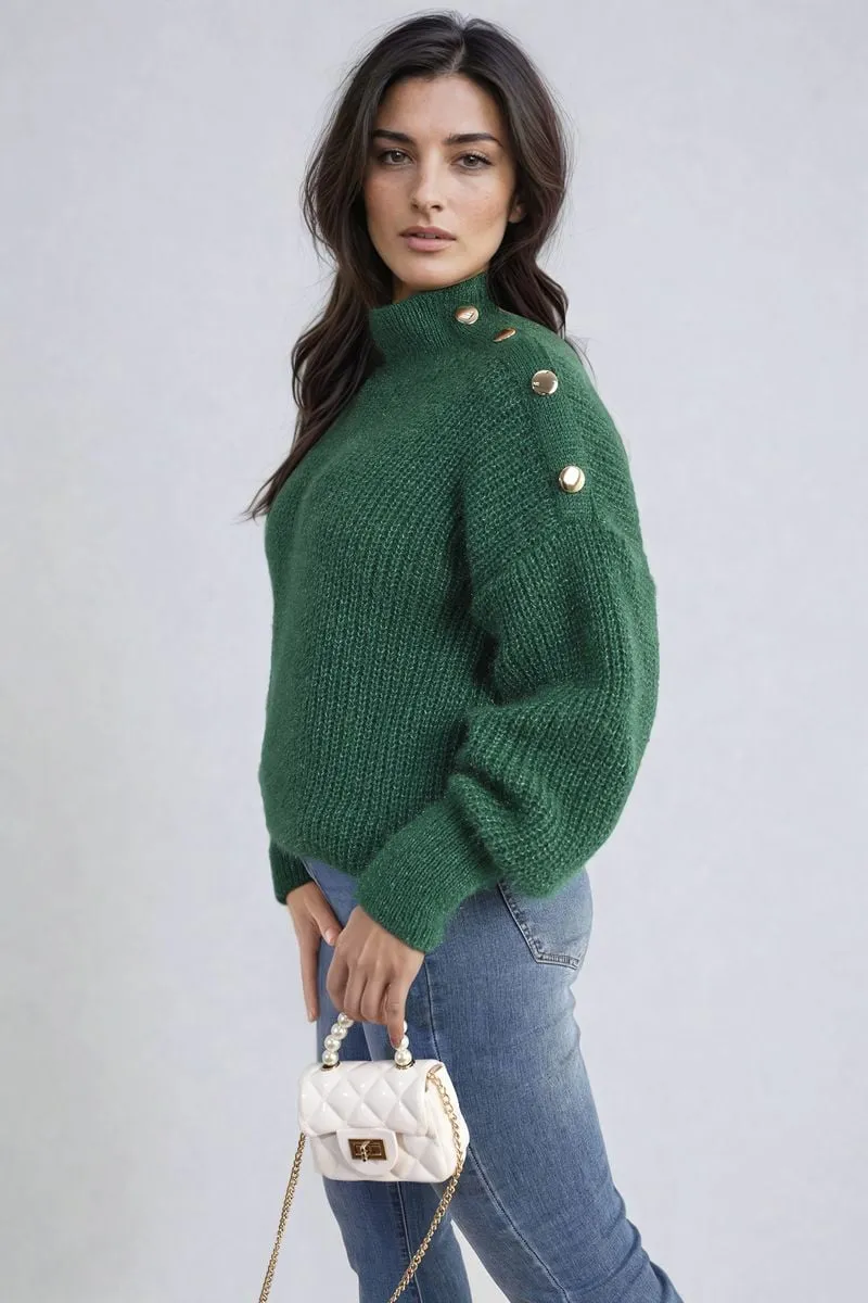 Women's Buttons Long Sleeves Chunky Knit Top