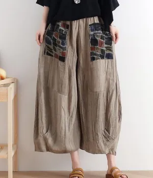 Wrinkled Loose large tie dye pleats Linen Wide Leg Women Casual Pants AMT05131