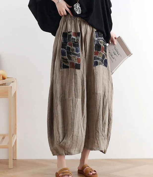 Wrinkled Loose large tie dye pleats Linen Wide Leg Women Casual Pants AMT05131