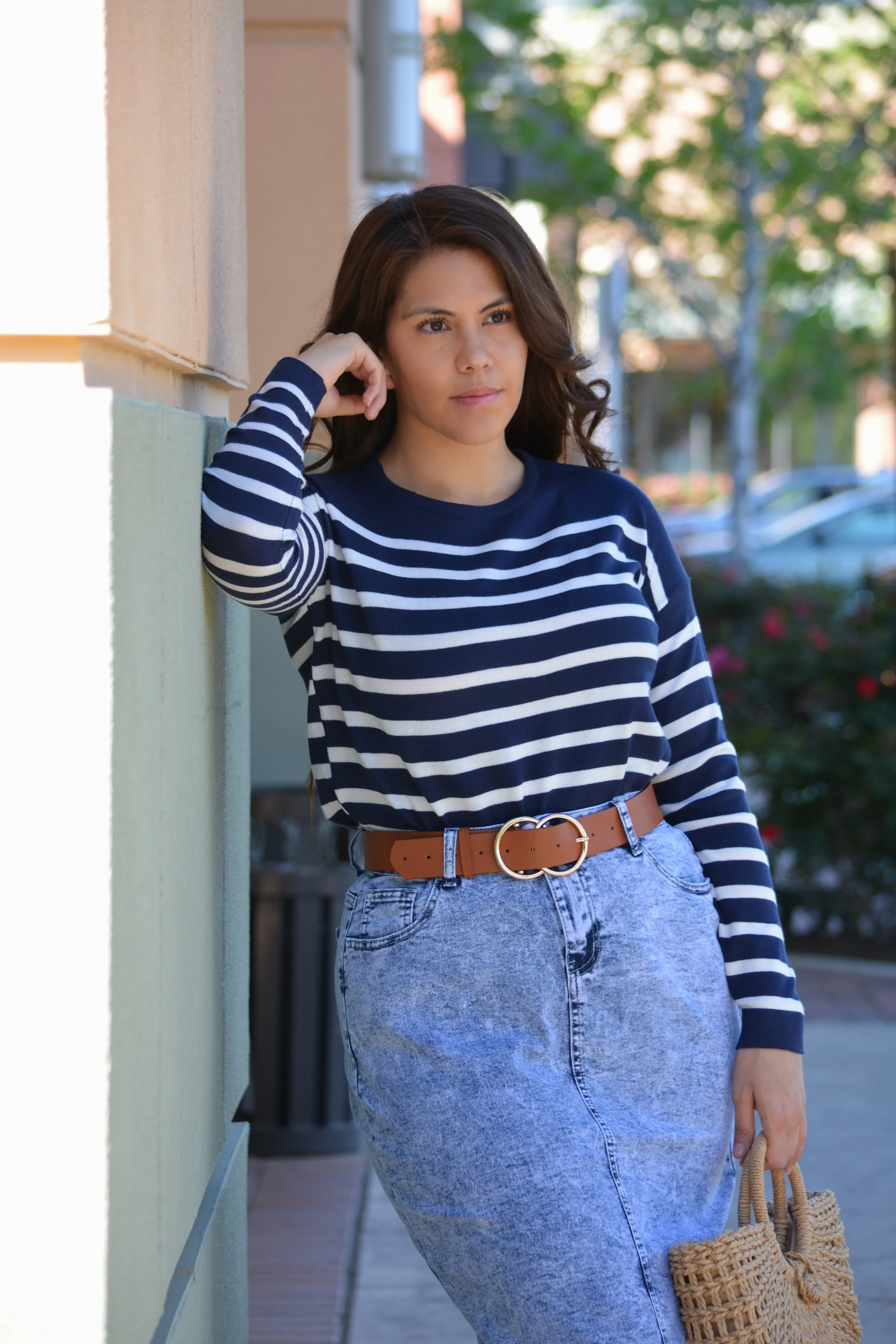 Zola Navy Striped Light Knit Top