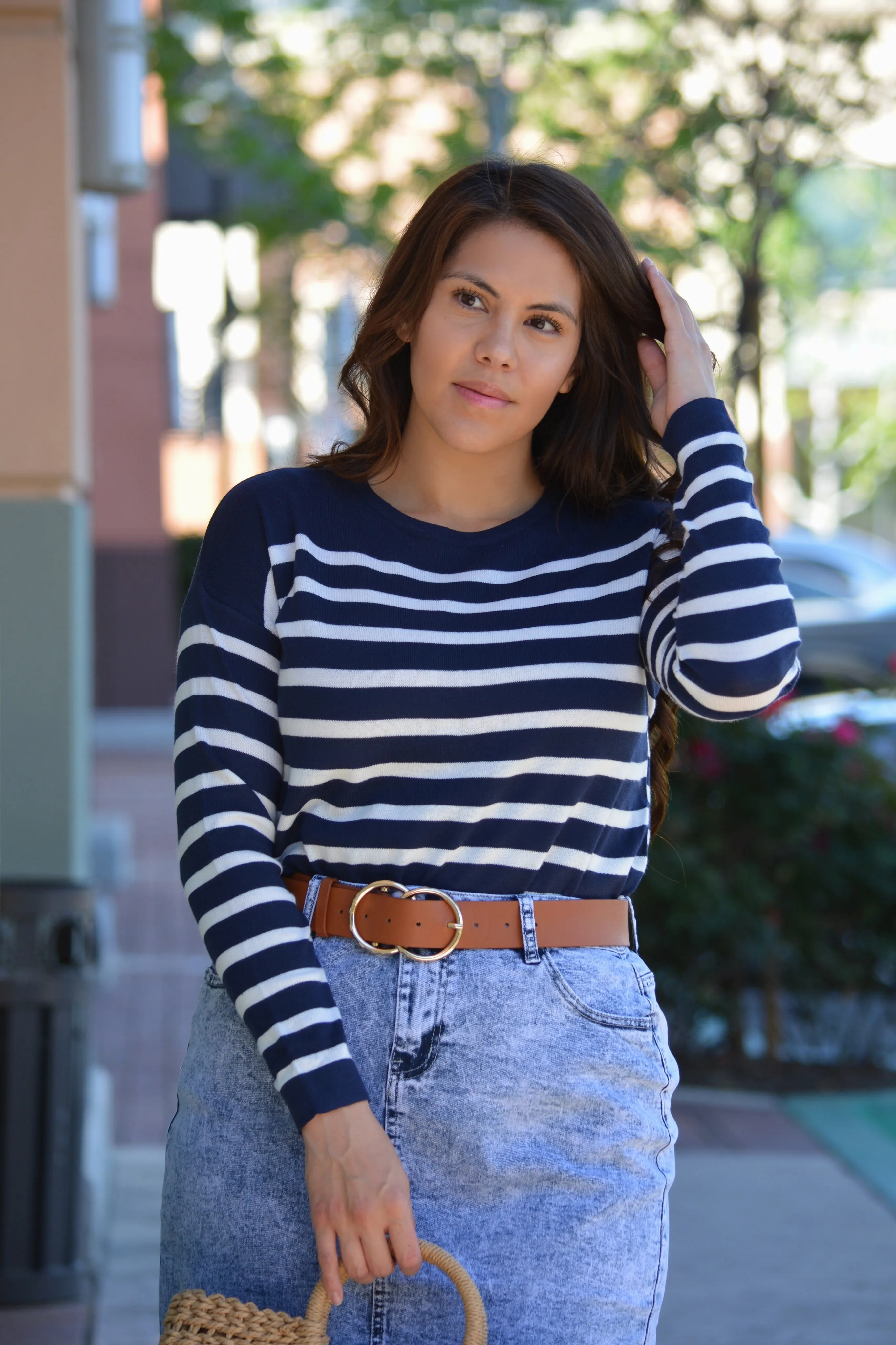 Zola Navy Striped Light Knit Top