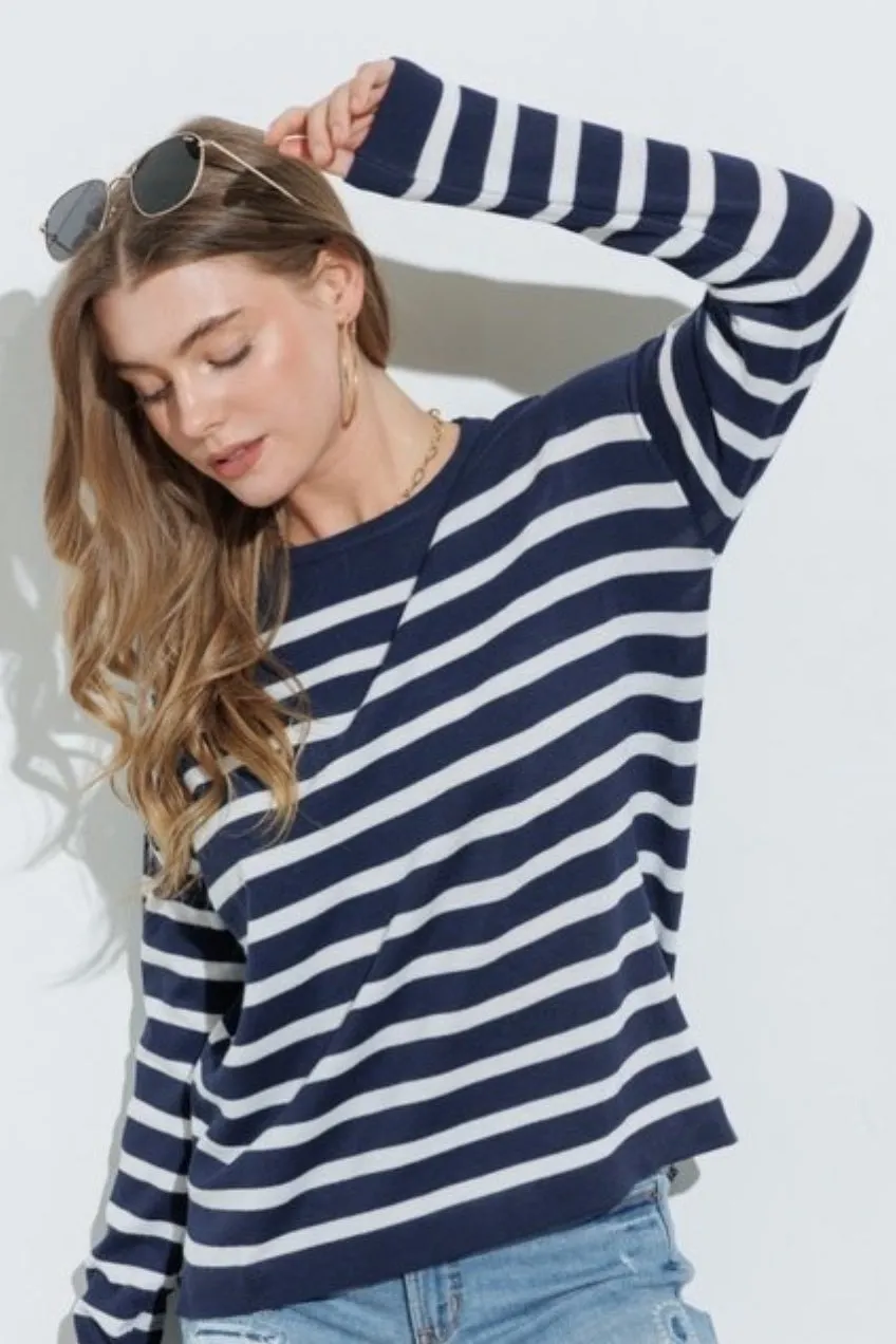 Zola Navy Striped Light Knit Top