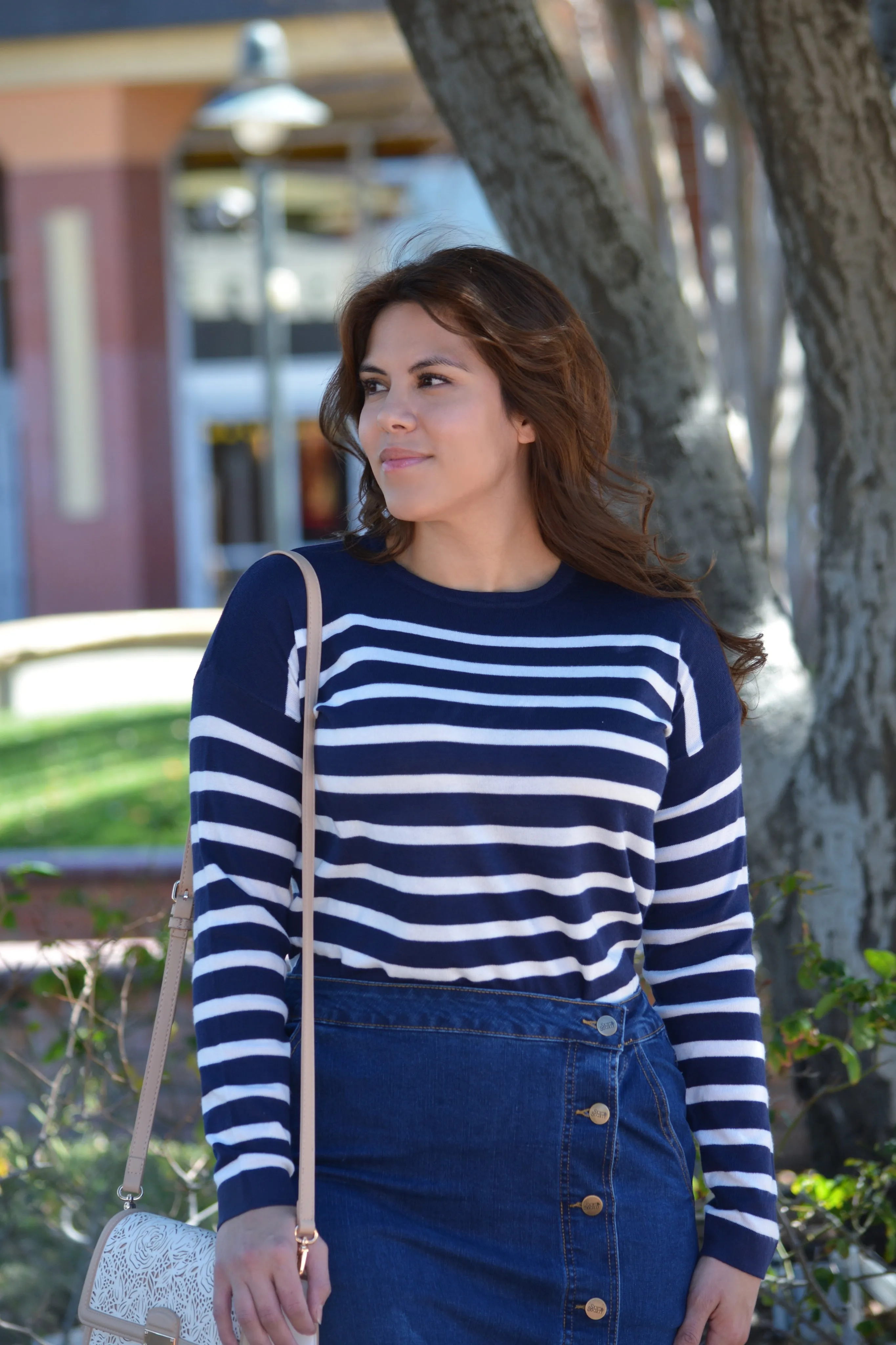 Zola Navy Striped Light Knit Top